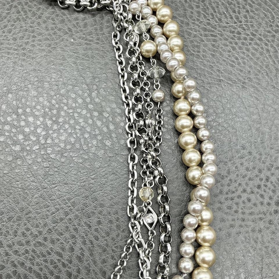 Collar de cadena Lia Sophia multihilo imitación perla tono plata en capas declaración Foto 4 de 4