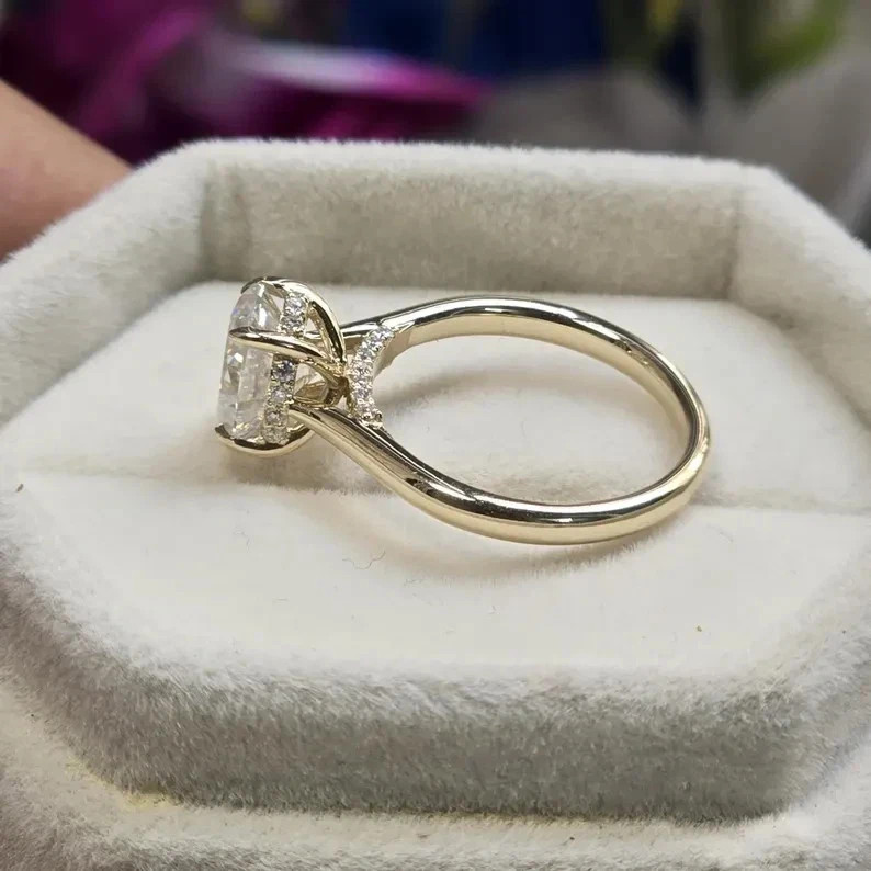 2.25Ct Oval Lab Grown/CVD Diamond Hidden Halo Women's Engagement Ring 14k Gold