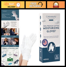 8 Pairs Cotton Moisturizing Gloves for Dry Hands, Overnight Hand Care, Medium