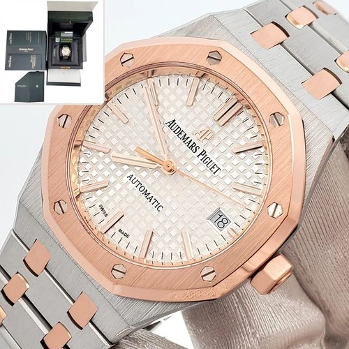 Audemars Piguet Royal Oak 37mm Silver Dial 2-tone Watch 15450SR Box Papers