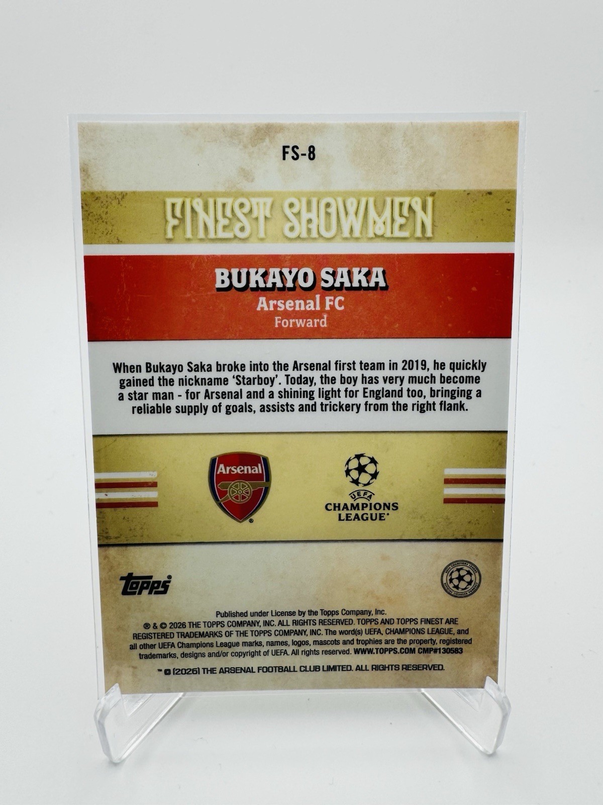 2025-26 Topps Finest UEFA Bukayo Saka - Finest Showmen Purple Refractor /75 view 2