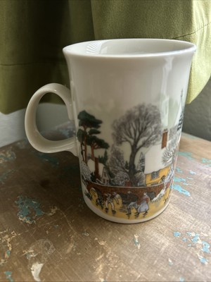 Dunoon Coffee Tea Mug Cup Made in Scotland Snowy Village Scene Ice Skaters Horse
