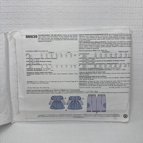 McCalls 6639 Mädchen Shirt Tunika Hose leichtes Muster 6-8 *ungeschnitten - Bild 3 von 5