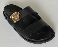 Versace Medusa Black Leather Slides Sandals 13 US 46 Euro 1020767 NIB