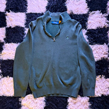 Polo Ralph Lauren Men  s Green 1/4 Zip Mock Neck Knit Sweater Pullover S