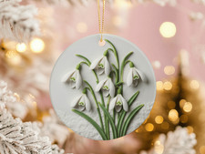 Snowdrops Ceramic Ornament White Winter Flowers Botanical Art Nature Floral Gift