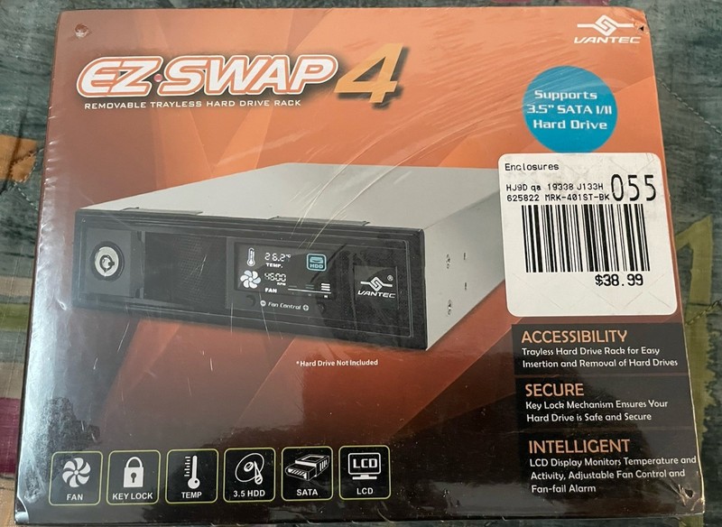 Vantec EZ-swap 4.5" Removable SATA Drive Rack LCD/Fan MRK-401ST-BK