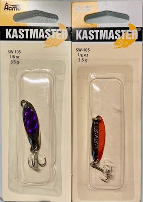 LAST ONES! (2 PACKS) KASTMASTER SW=105, 1/8oz, 3.5 g, COLOR CHROME / OJ+ PURP