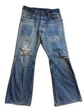 VTG Sears Roebucks Distressed Bootcut Patchwork 70s 1970s Denim Jeans 34X30