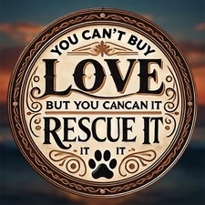 8""Love  Rescue" Pet Adoption Paw Print Metal Sign