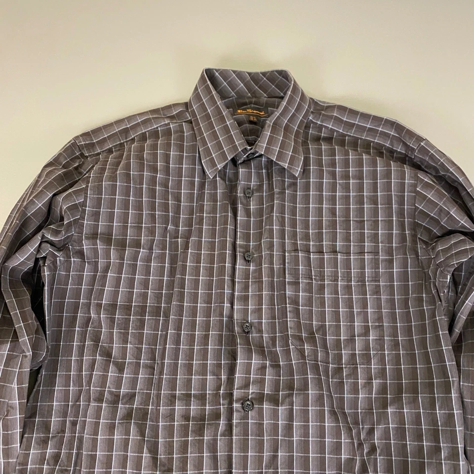Camisa de vestir Ben Sherman para hombre 15,5 34/35 marrón a cuadros manga larga con botones Foto 2 de 4