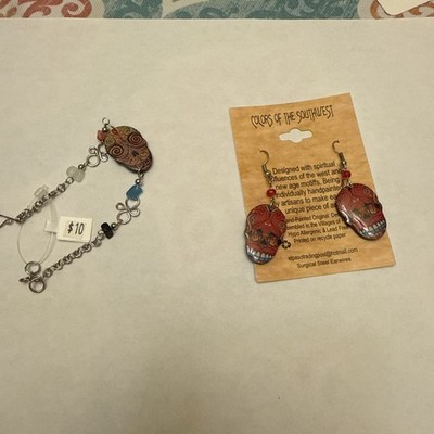Sugar Skull Day Of Dead Drop Dangle Earrings And Bracelet ColorsOf The Southwest