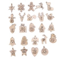 Wooden Advent Calendar Ornaments, Numbered 1-24, Christmas Tree Decoration, Set