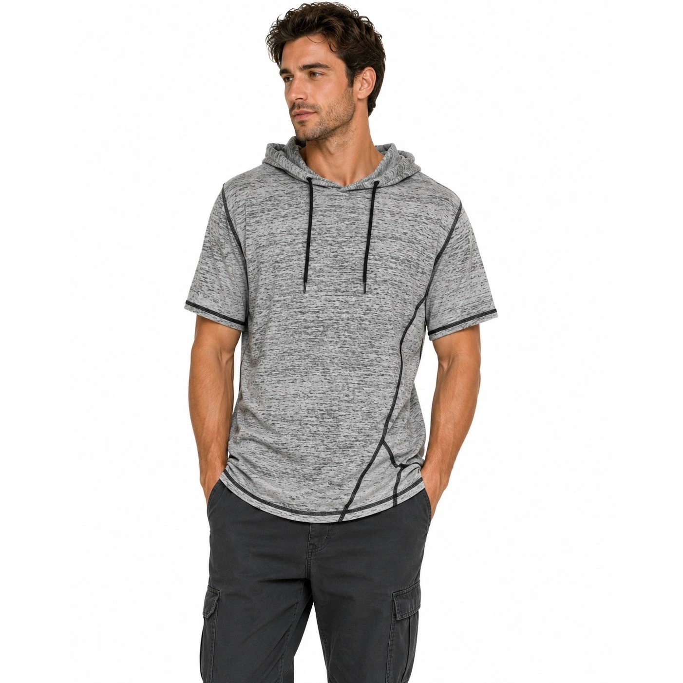 Buckle Black Short Sleeve Hoodie Mens XL Grey Burnout Contrast Stitch Streetwear