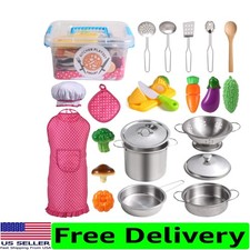Imaginative Play 23-Piece Kitchen Set with Stainless Steel Cookware for Kids