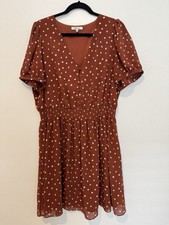 Madewell Smocked Waist Polka Dot Rust Brown Short Sleeve Mini Dress Size XL