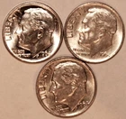 (3) 1964-P Roosevelt Dimes - About Uncirculated - #4141E - FREE SHIPPING
