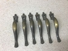 Lot of 6 Vintage National Lock BRASS PULLS HANDLES Cabinet Door Drawer 3  Center