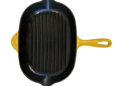 Vintage LE CREUSET Oval #32 Yellow Cast Iron Grill Skillet Pan France