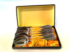 6 Teelöffel BSF Platura 90er Silberauflage Antik in Box, mit Initialiengravur