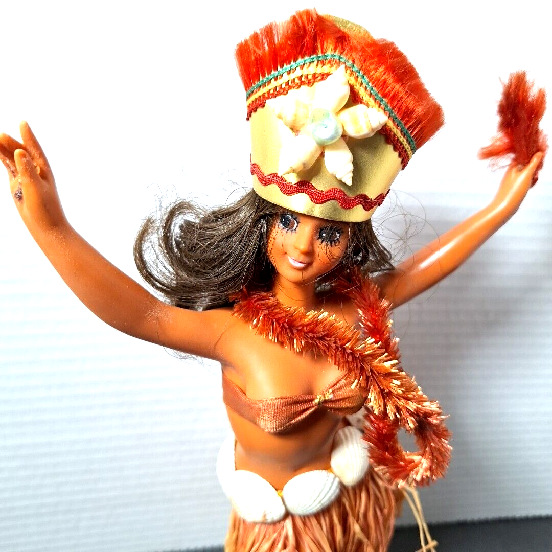 Hawaiian Hula Girl Vtg 1960s 11” Plastic Tiki Dancer Polynesian