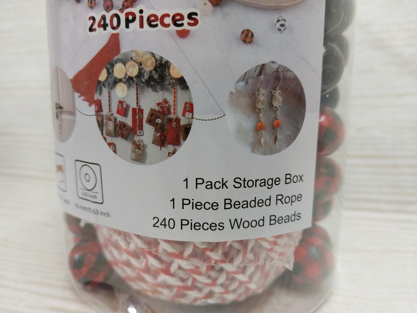 New! 240 Wood Beads String Buffalo Plaid Craft Kit Garlands Tags Christmas Gift
