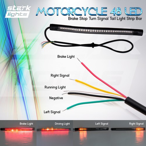 8" Motorcycle 48 LED Integrated Brake Stop Turn Signal Tail Light Strip x1 (C) - Picture 4 of 5