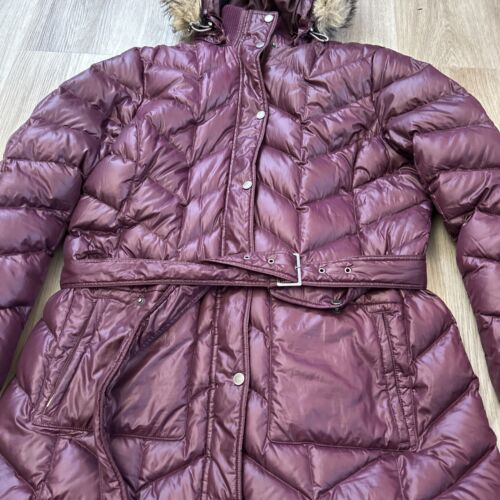 Lands End Womens XL Long Puffer Coat Purple Down Jacket Hooded Faux Fur Parka - Picture 3 of 12