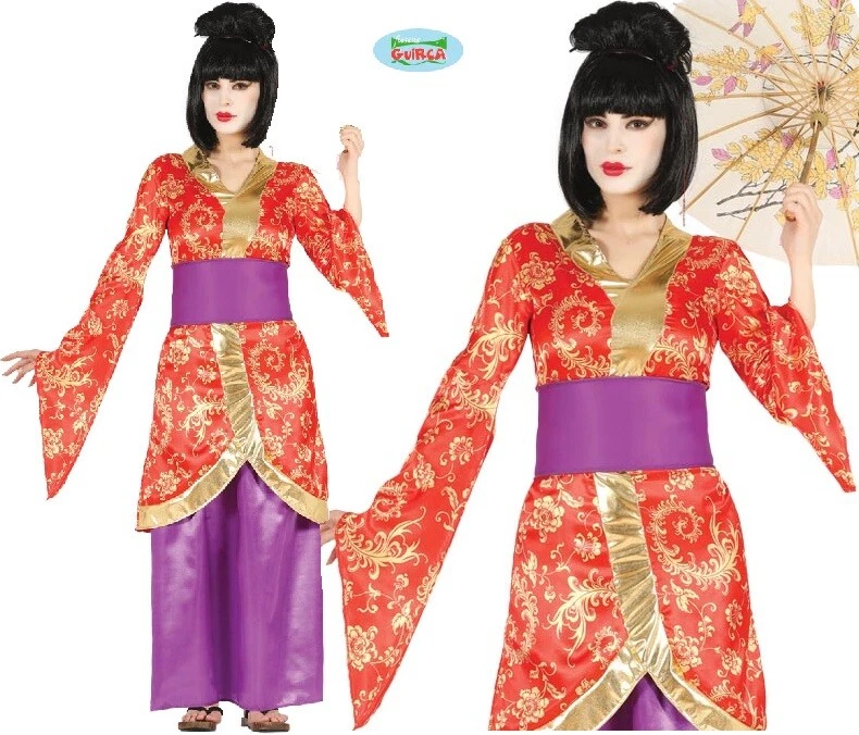 Ladies Japanese Geisha Fancy Dress Costume Kimono type Oriental Outfit Japan fg