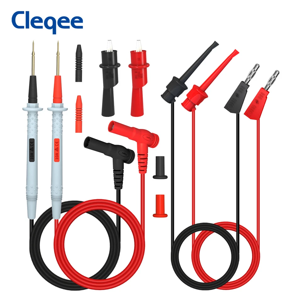 CLEQEE Multimeter Test Lead Kit with Push On Alligator Clip Stackable Banana Plug Hook