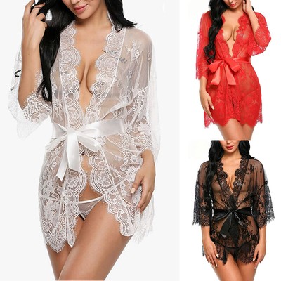 Babydoll Lace Pajamas Transparent Bathrobes Nightdress Sleepwear Sexy Lingeri ·
