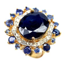 925 Silver 14 x 18 MM. Blue Sapphire, Zircon Black Friday Jewelry Ring Size 8.75