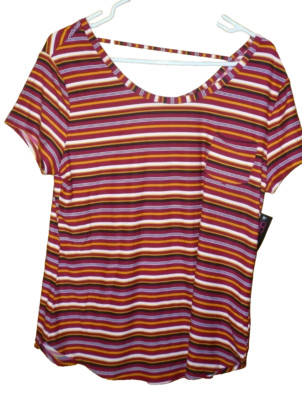 Junior's  New XXXL (21) Scoop Neck Short Sleeve Burgundy Striped  Shirt