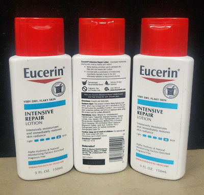 3 Eucerin Very Dry/Flaky Skin Intensive Repair Lotion, Fragrance Free, 5 oz each