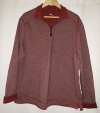 Tommy Bahama Mens Sweater Maroon Gray Reversible 1/4 Zip Long Sleeve Sweater