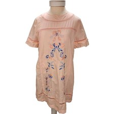 A dip of Darling Women's Dress Floral Embroidered Pink Medium Delicate Feminine