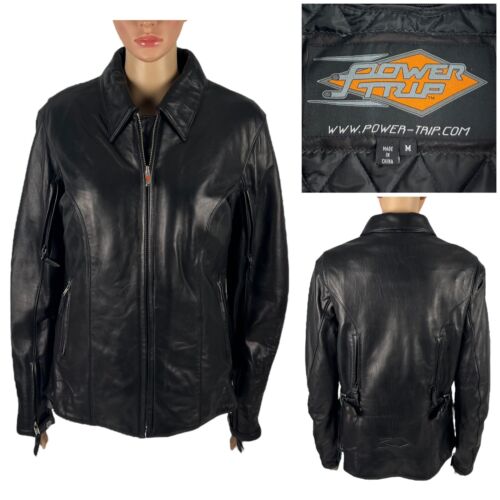 Power Trip Womens Medium Jacket 100% Leather Blac… - image 1