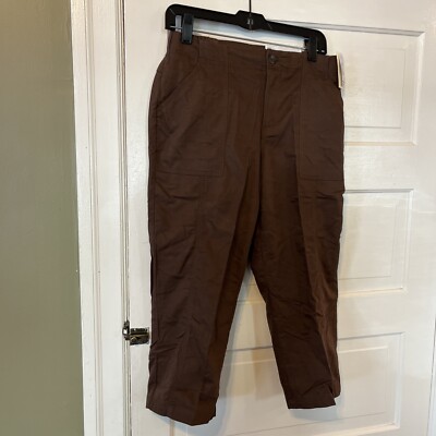 NWT Christopher & Banks Size 4P Brown Crop Pants Elastic Waist Drawstring28''x21''