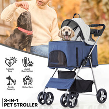 Foldable Dog Stroller Oxford Detachable Basket Carrier Portable Pet Travel Cart