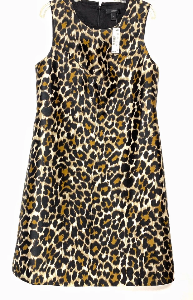 J. Vestido Crew A Line Shift Leopardo Tamanho 4 Marrom Carreira Novo $98