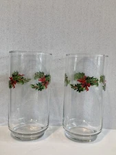 HOLIDAY EVERGREEN GLASSES Two 5.5”Glasses By LIBBY