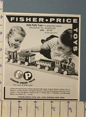 1959 FISHER PRICE TOY HUFFY PUFFY TRAIN CHILD AURORA DECOR HISTORIC AD A-1288