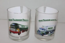 (2) Hess 1996 Toy Truck Collector Series Drinking Glasses, Tanker, Trailer Racer
