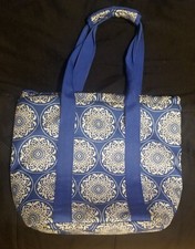 Large Tote Bag, Blue Floral Design, New Condition