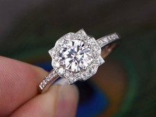 1ct Round Cut Simulated Diamond Ring 14k White Gold Plated Halo Stylish Wedding