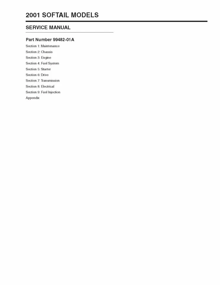 Harley Davidson Softail Standard EFI 2001 manual de reparación de servicio impreso FXSTI Foto 2 de 4