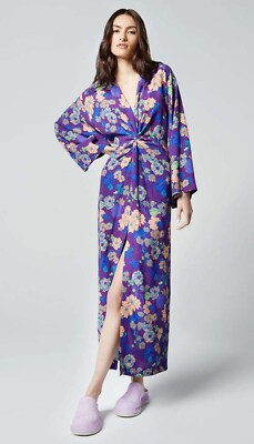 SMYTHE Violet Purple Floral Print Twist Front V-Neck Long Sleeve Dress L = 10  