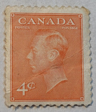 Canada Postage ~ King George VI ~ 4¢ Orange Stamp ~ Posted/Used ~ 1951 ~ F66