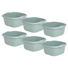 [Pack of 6] 32cm Square Washing Up Bowls Plastic 9L Sink Tub Strong Silver Sage