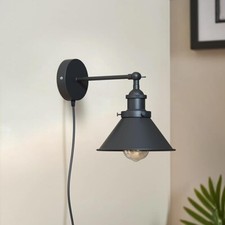 4M Plug in Wall Light Industrial Metal Black Lampshade Wall Lamp Dimmer Switch